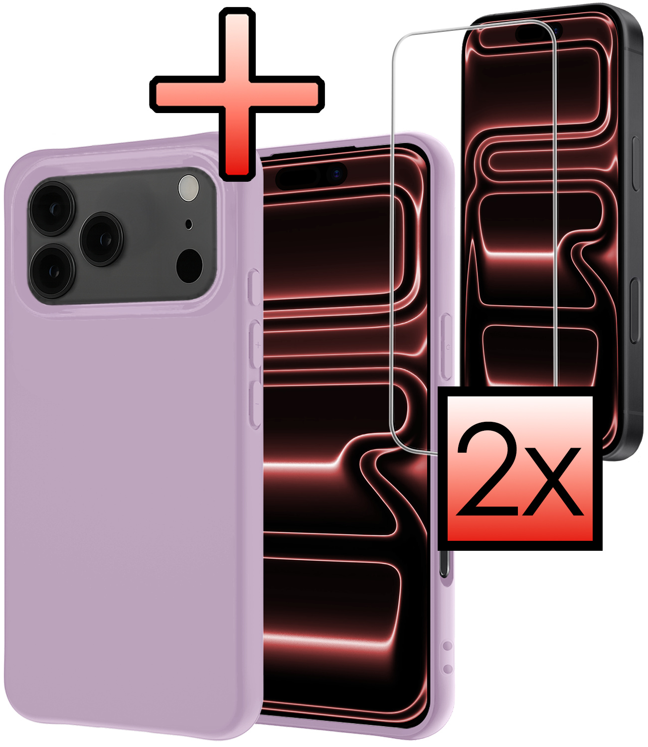 NoXx NoXx iPhone 17 Pro Hoesje Siliconen Met 2x Screenprotector Met Dichte Notch - Lila