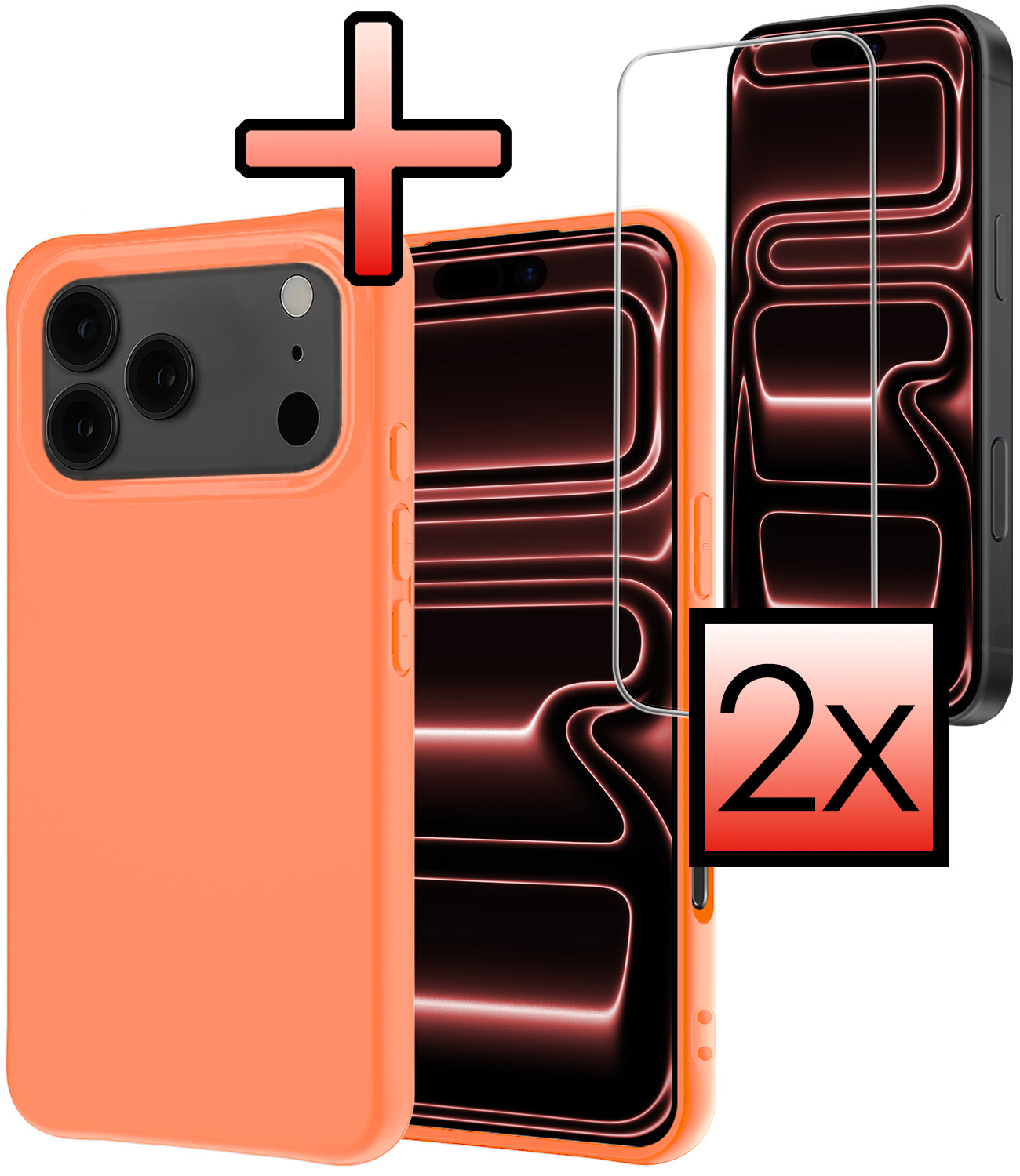 NoXx NoXx iPhone 17 Pro Hoesje Siliconen Met 2x Screenprotector Met Dichte Notch - Perzik