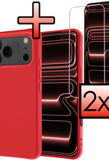 NoXx NoXx iPhone 17 Pro Hoesje Siliconen Met 2x Screenprotector Met Dichte Notch - Rood