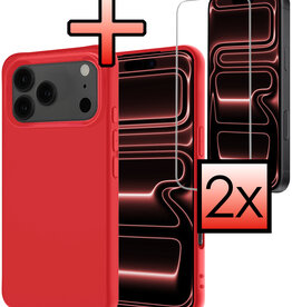 NoXx NoXx iPhone 17 Pro Hoesje Siliconen Met 2x Screenprotector Met Dichte Notch - Rood