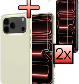 NoXx NoXx iPhone 17 Pro Hoesje Siliconen Met 2x Screenprotector Met Dichte Notch - Wit