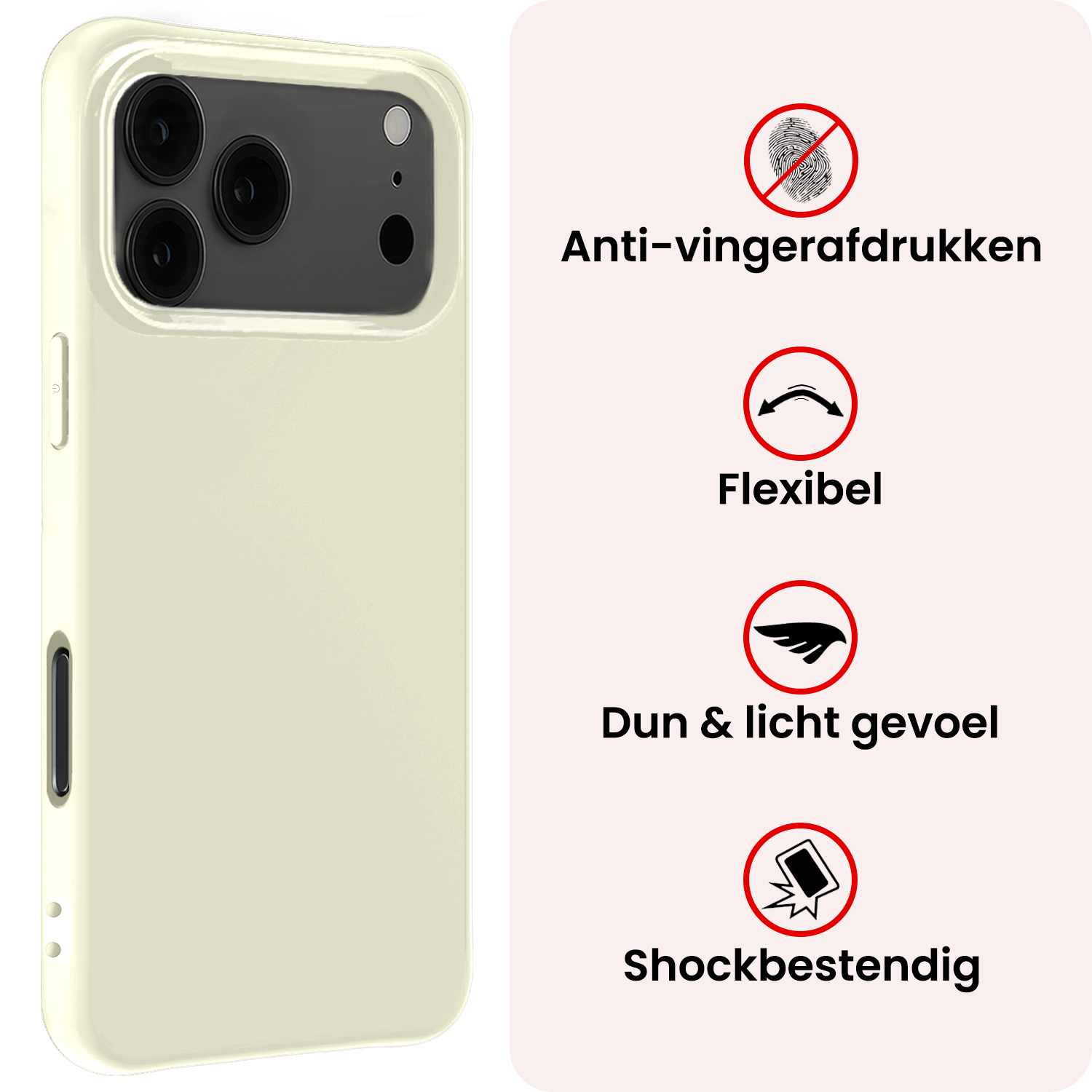 NoXx NoXx iPhone 17 Pro Hoesje Siliconen Met 2x Screenprotector Met Dichte Notch - Wit