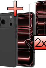 NoXx NoXx iPhone 17 Pro Hoesje Siliconen Met 2x Screenprotector Met Dichte Notch - Zwart
