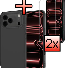 NoXx NoXx iPhone 17 Pro Hoesje Siliconen Met 2x Screenprotector Met Dichte Notch - Zwart