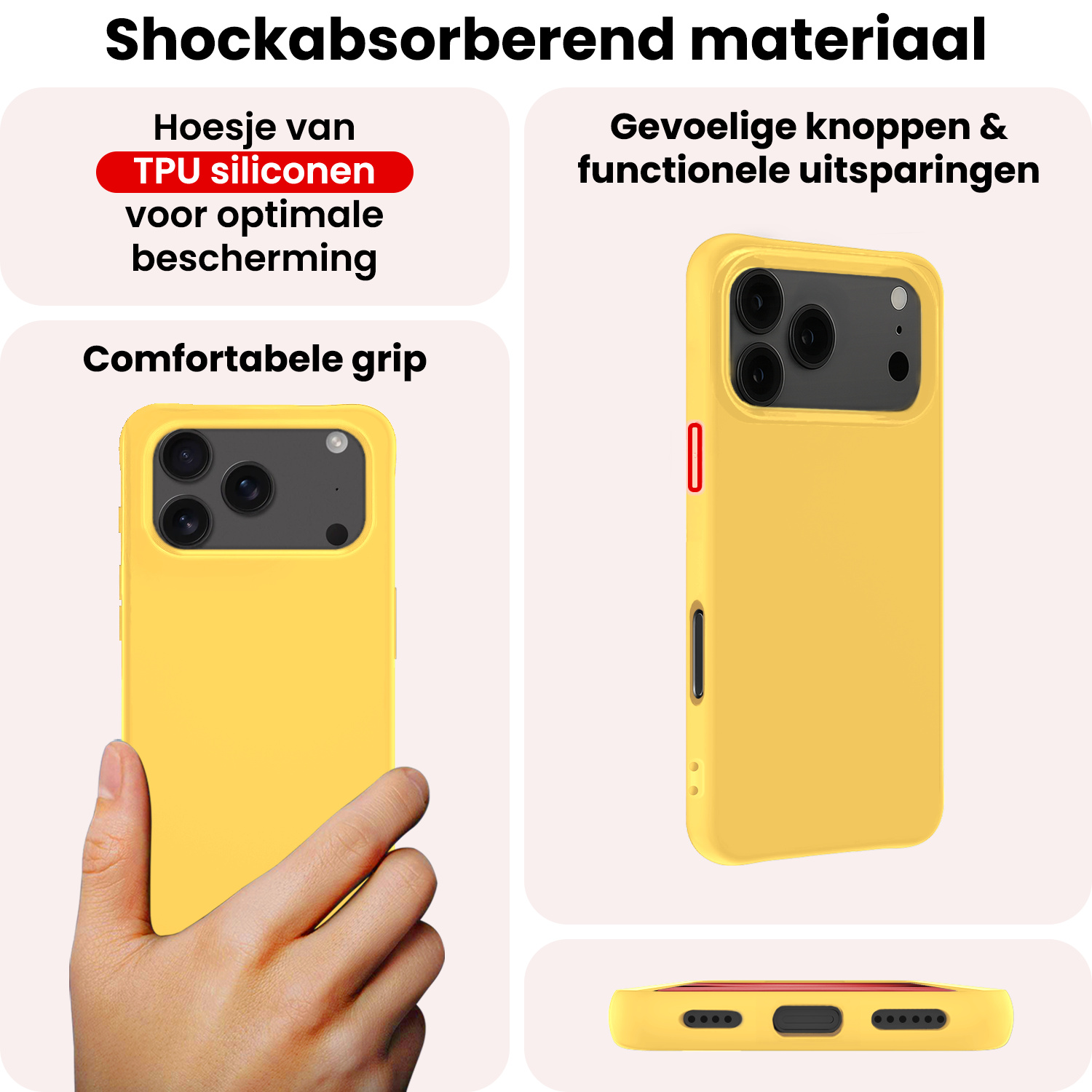 NoXx NoXx iPhone 17 Pro Max Hoesje Siliconen Met Screenprotector Met Dichte Notch - Geel