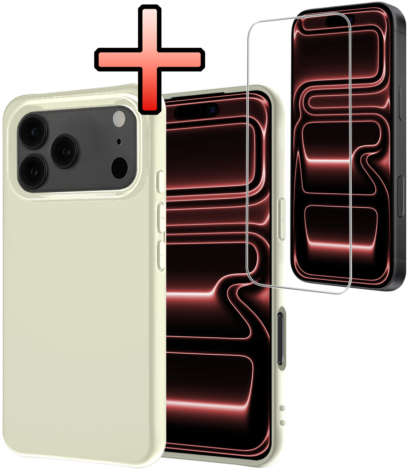 NoXx NoXx iPhone 17 Pro Max Hoesje Siliconen Met Screenprotector Met Dichte Notch - Wit