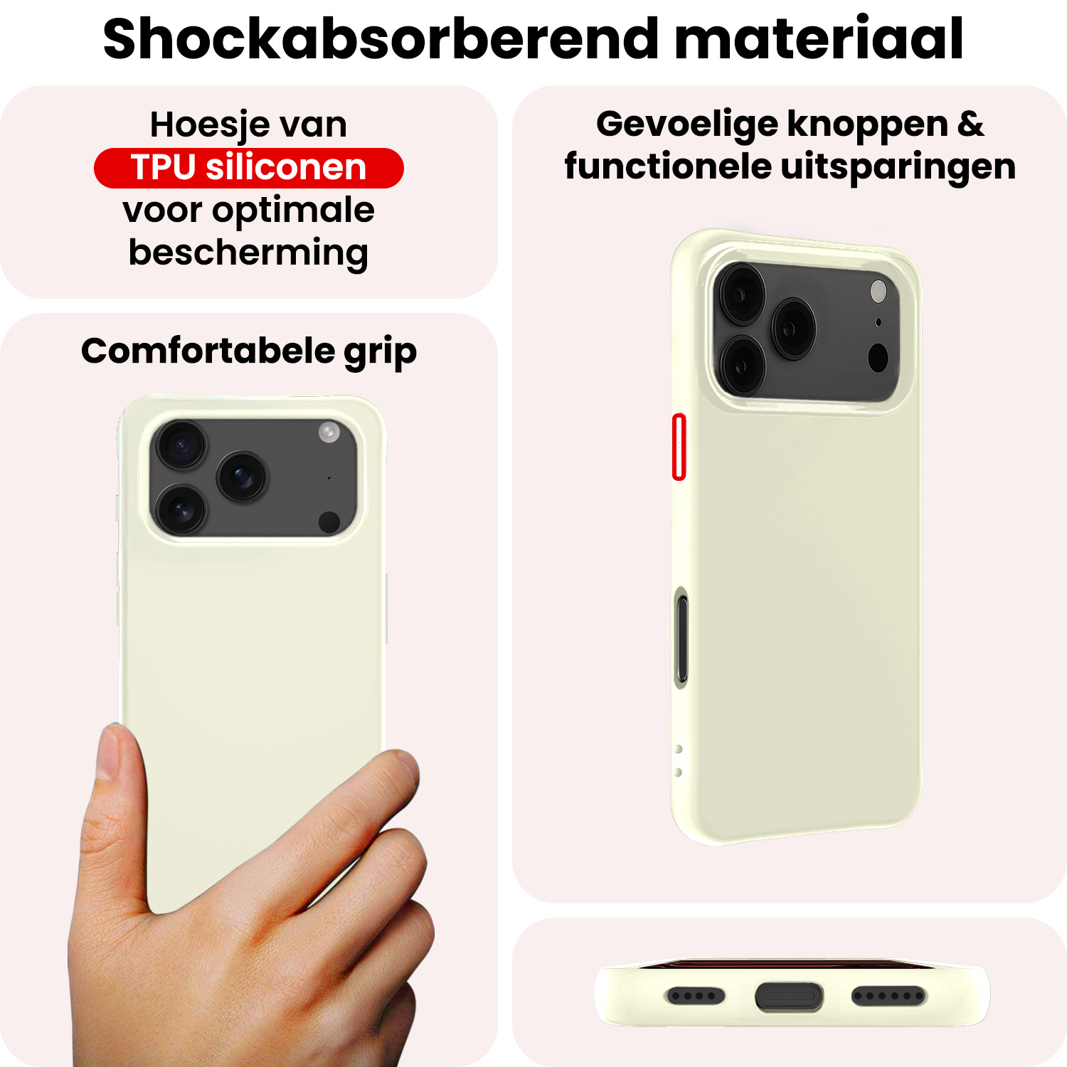 NoXx NoXx iPhone 17 Pro Max Hoesje Siliconen Met Screenprotector Met Dichte Notch - Wit