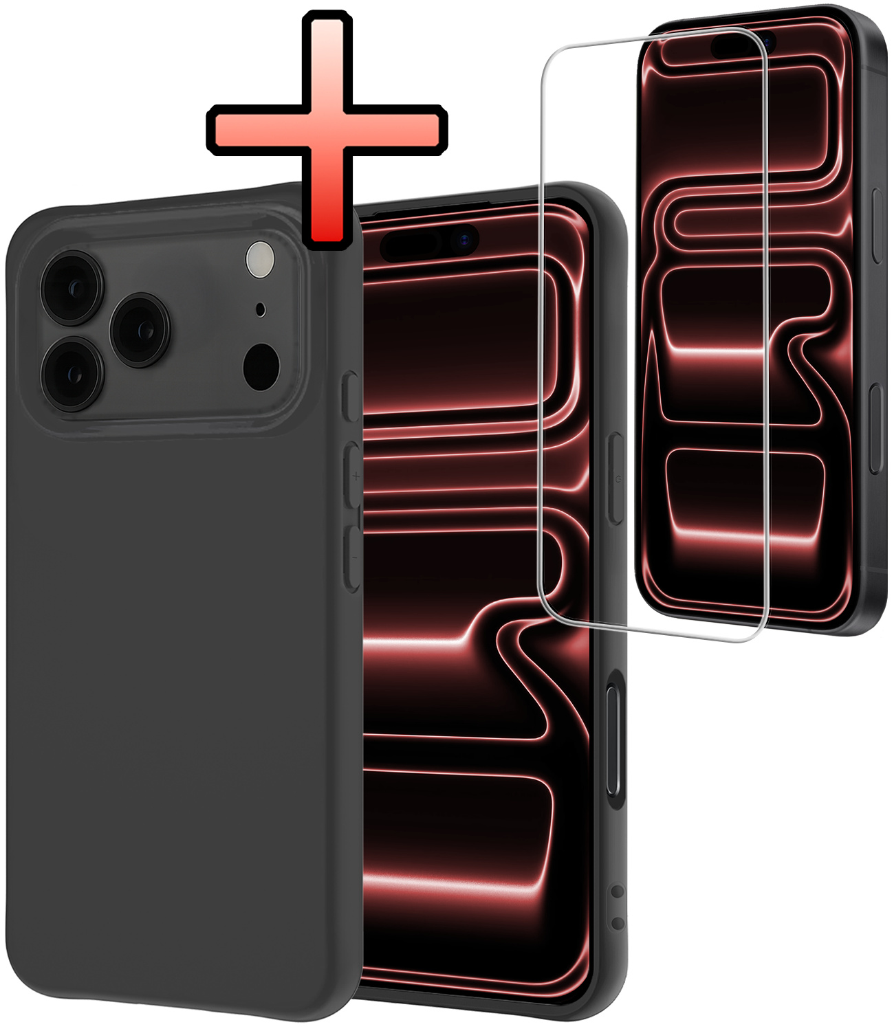 NoXx NoXx iPhone 17 Pro Max Hoesje Siliconen Met Screenprotector Met Dichte Notch - Zwart