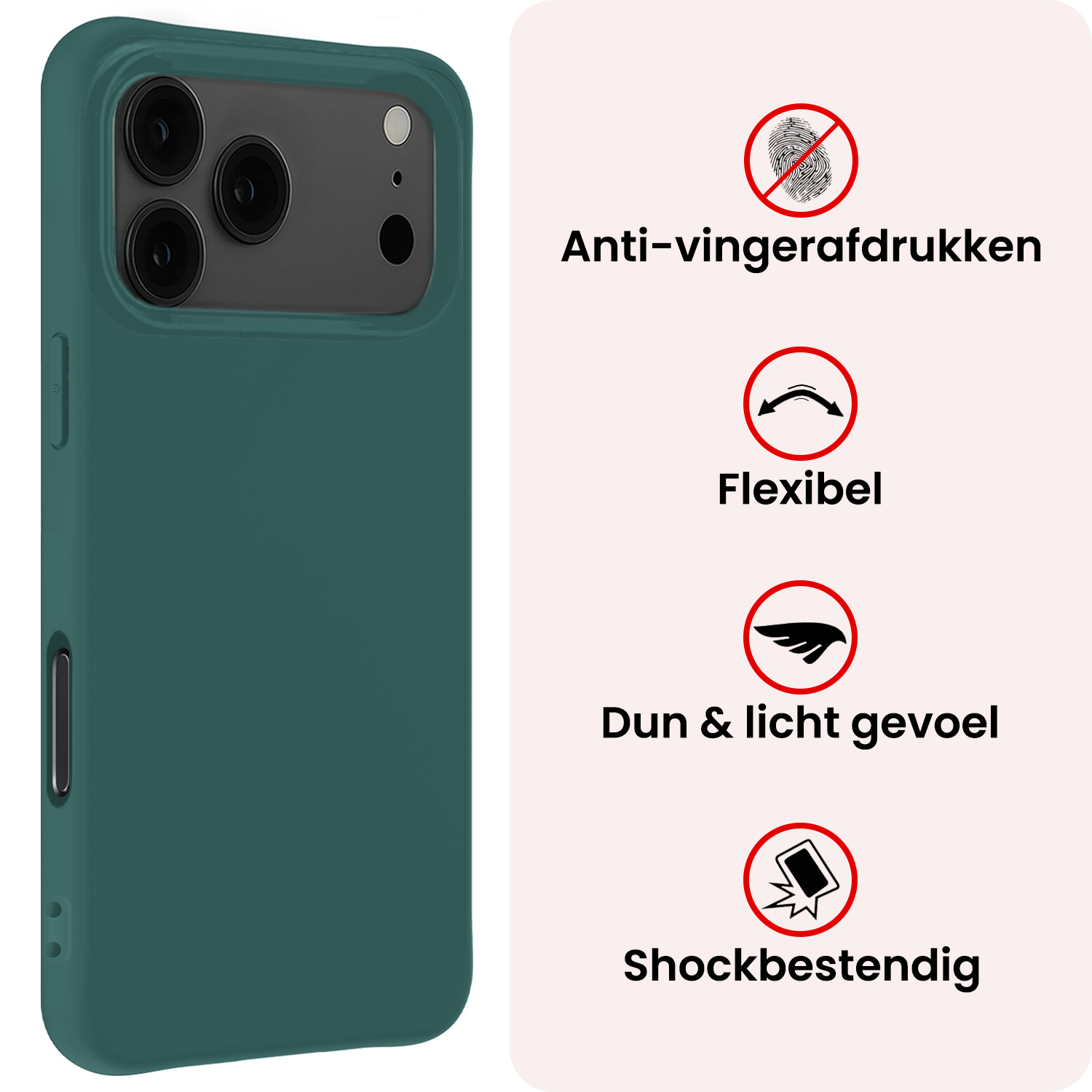 NoXx NoXx iPhone 17 Pro Max Hoesje Siliconen Met 2x Screenprotector Met Dichte Notch - Donkergroen