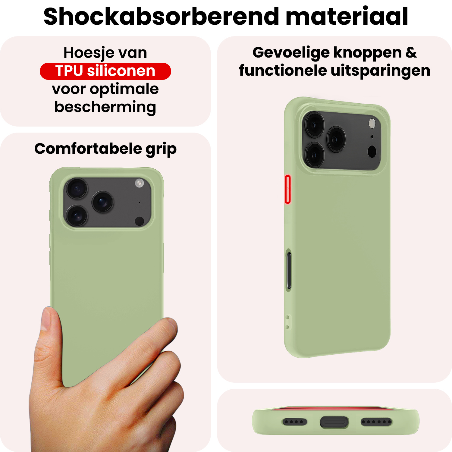 NoXx NoXx iPhone 17 Pro Max Hoesje Siliconen Met 2x Screenprotector Met Dichte Notch - Groen