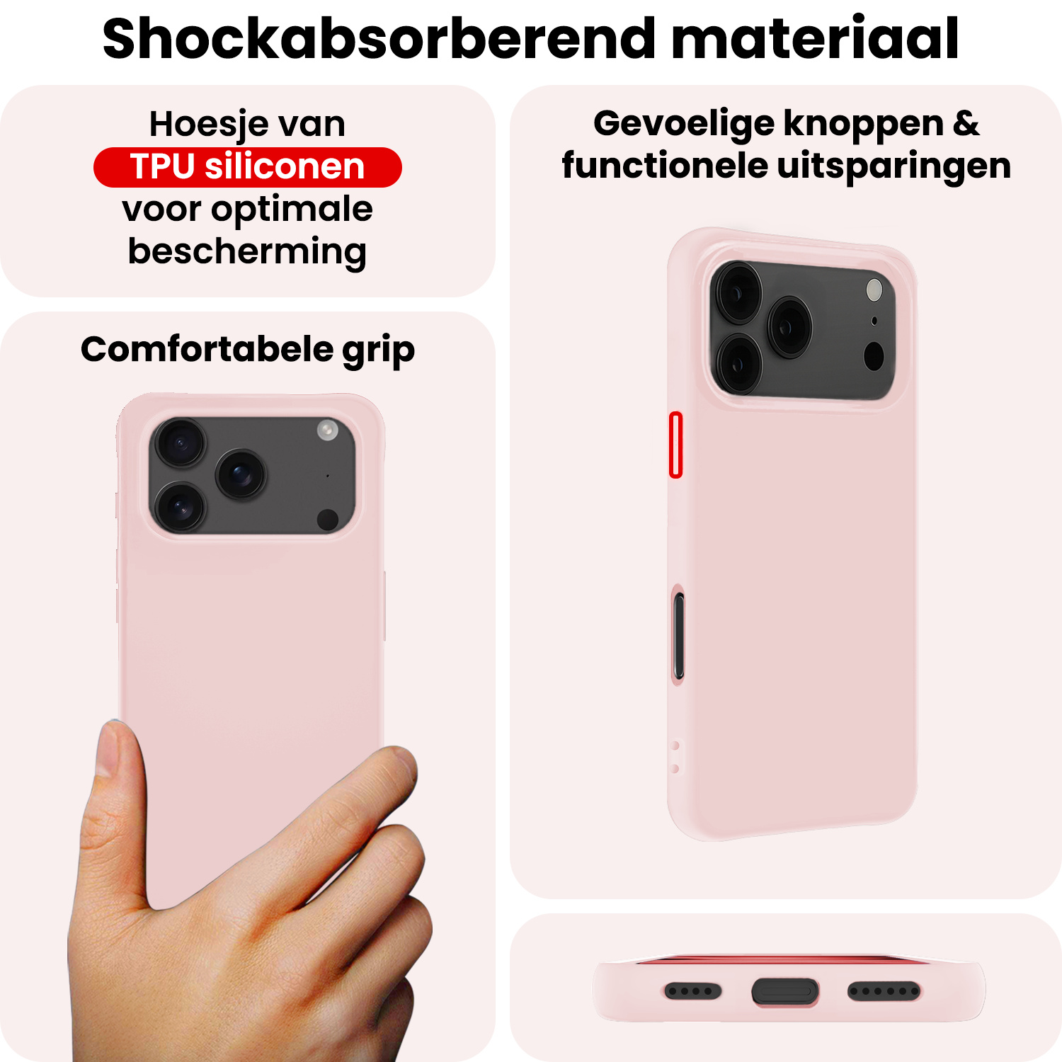NoXx NoXx iPhone 17 Pro Max Hoesje Siliconen Met 2x Screenprotector Met Dichte Notch - Lichtroze