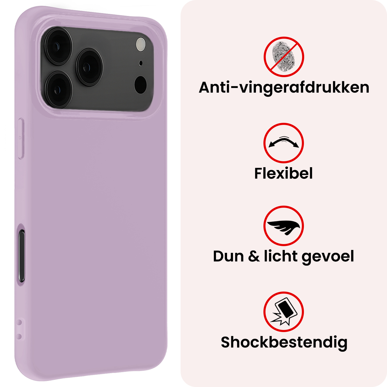 NoXx NoXx iPhone 17 Pro Max Hoesje Siliconen Met 2x Screenprotector Met Dichte Notch - Lila