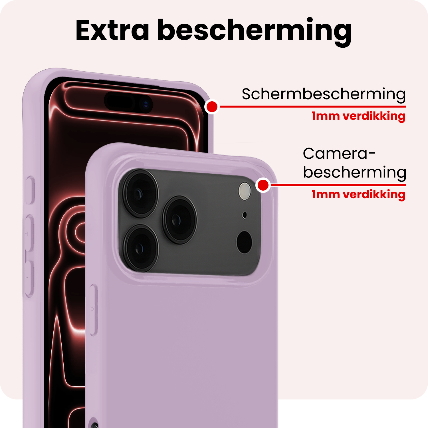 NoXx NoXx iPhone 17 Pro Max Hoesje Siliconen Met 2x Screenprotector Met Dichte Notch - Lila