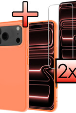 NoXx NoXx iPhone 17 Pro Max Hoesje Siliconen Met 2x Screenprotector Met Dichte Notch - Perzik