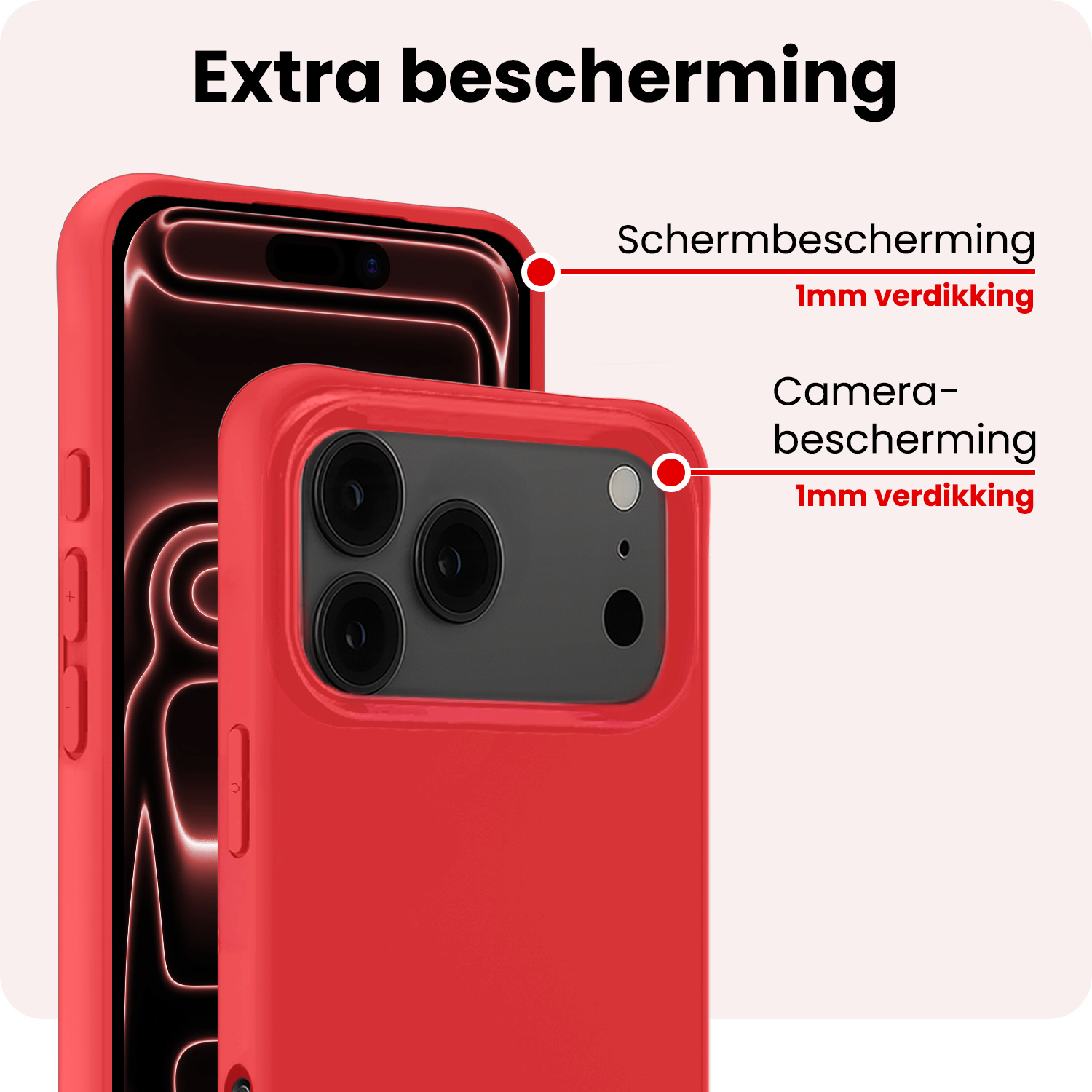 NoXx NoXx iPhone 17 Pro Max Hoesje Siliconen Met 2x Screenprotector Met Dichte Notch - Rood