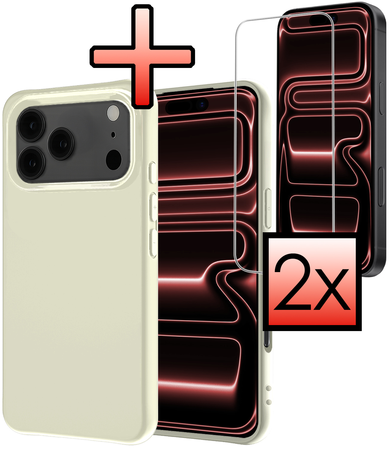 NoXx NoXx iPhone 17 Pro Max Hoesje Siliconen Met 2x Screenprotector Met Dichte Notch - Wit