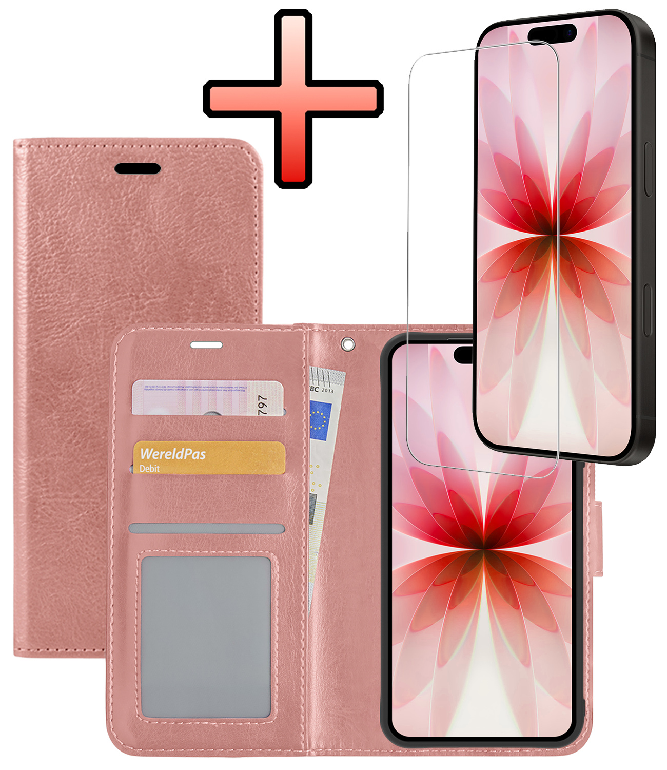 NoXx NoXx iPhone 17 Hoesje Bookcase Met Screenprotector - Rose Goud