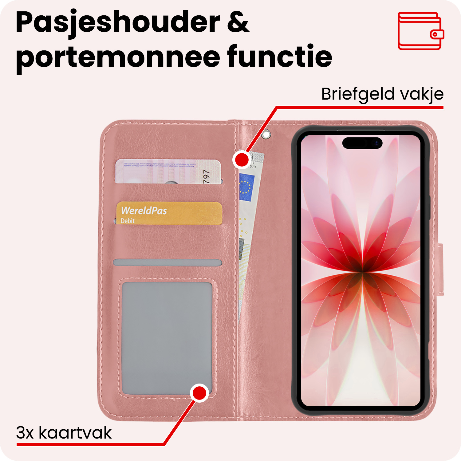 NoXx NoXx iPhone 17 Hoesje Bookcase Met Screenprotector - Rose Goud