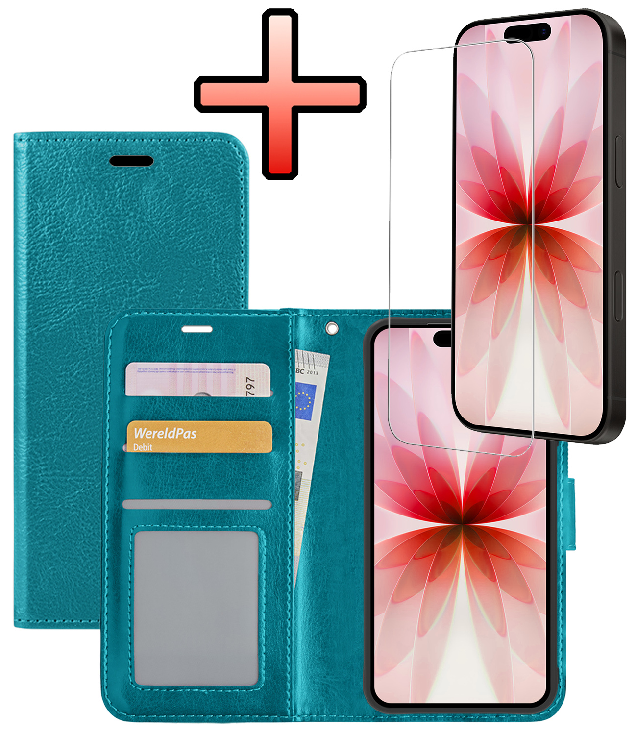 NoXx NoXx iPhone 17 Hoesje Bookcase Met Screenprotector - Turquoise