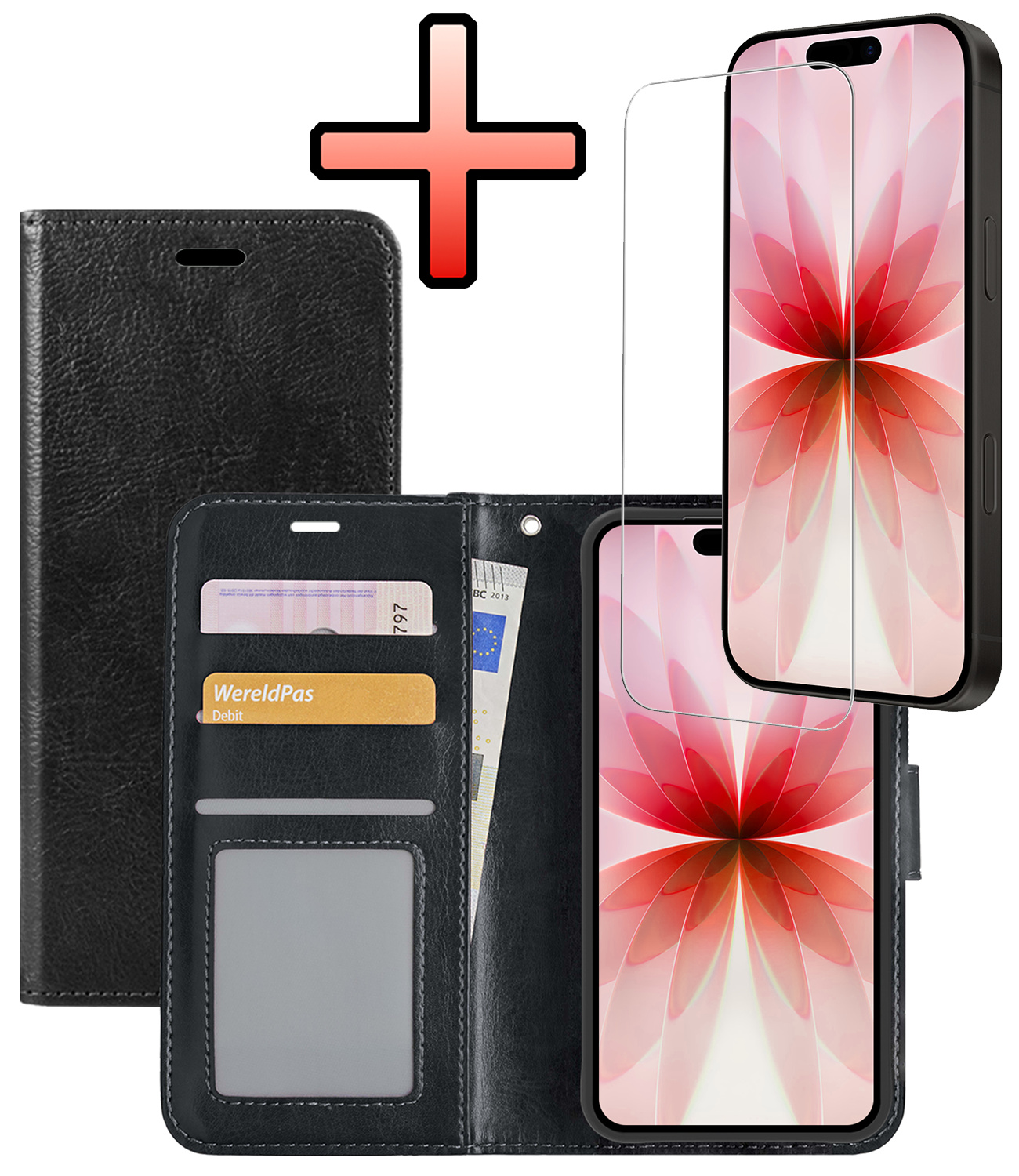 NoXx NoXx iPhone 17 Hoesje Bookcase Met Screenprotector - Zwart