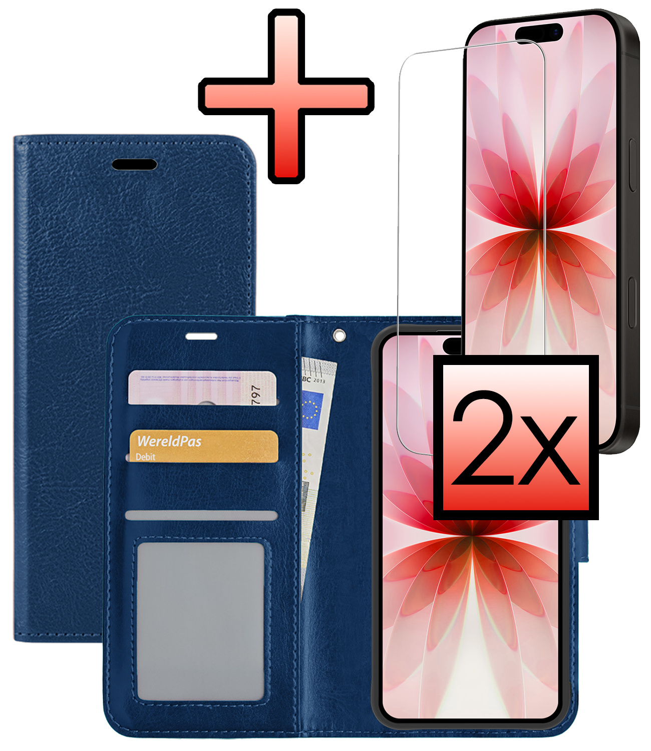 NoXx NoXx iPhone 17 Hoesje Bookcase Met 2x Screenprotector - Donkerblauw