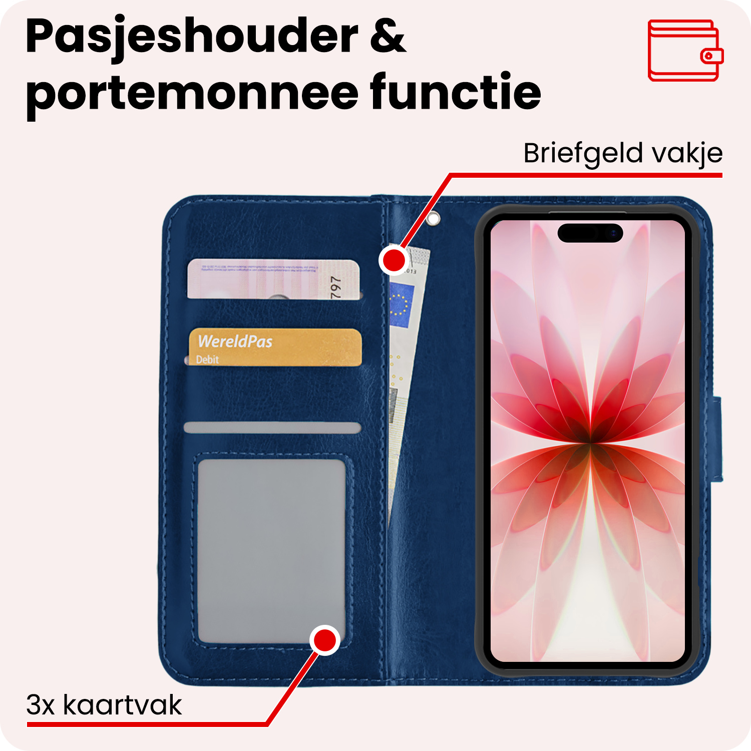 NoXx NoXx iPhone 17 Hoesje Bookcase Met 2x Screenprotector - Donkerblauw