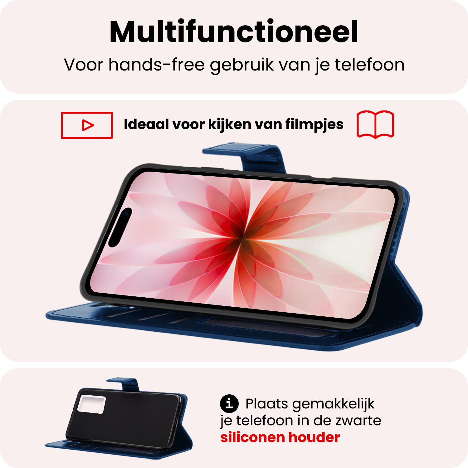 NoXx NoXx iPhone 17 Hoesje Bookcase Met 2x Screenprotector - Donkerblauw