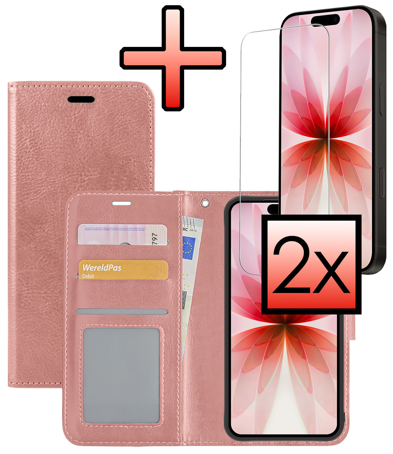 NoXx NoXx iPhone 17 Hoesje Bookcase Met 2x Screenprotector - Rose Goud
