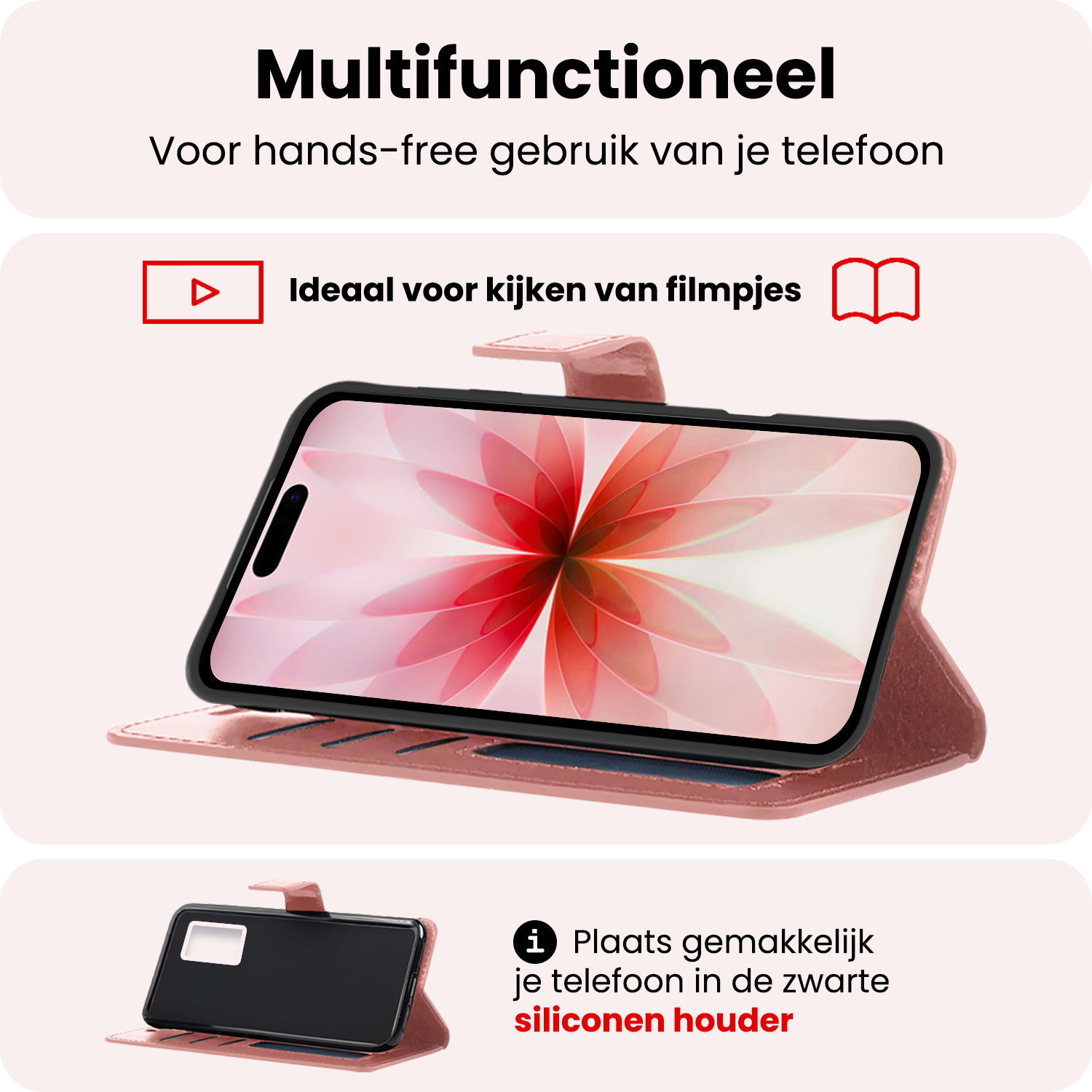 NoXx NoXx iPhone 17 Hoesje Bookcase Met 2x Screenprotector - Rose Goud