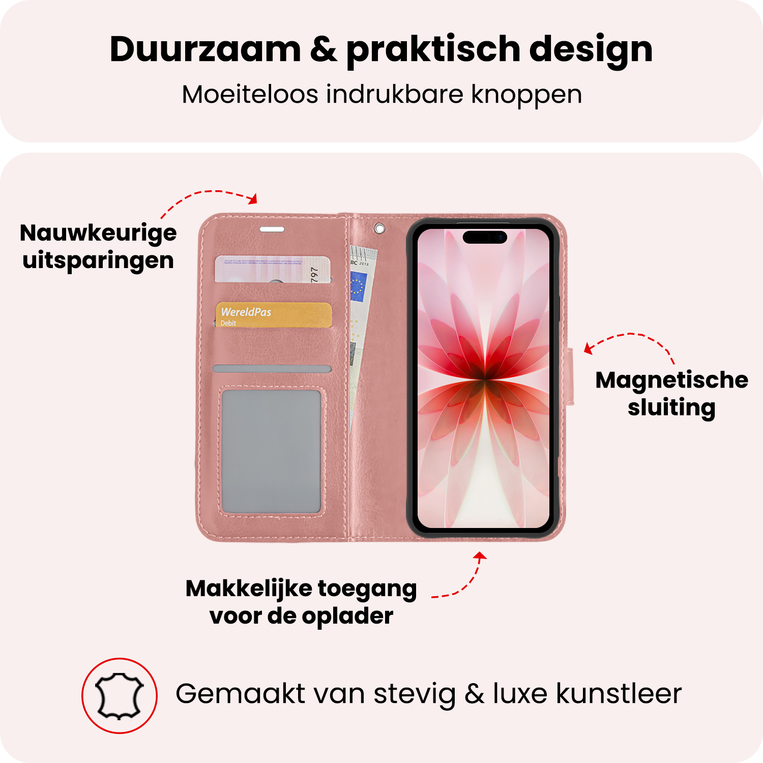 NoXx NoXx iPhone 17 Hoesje Bookcase Met 2x Screenprotector - Rose Goud