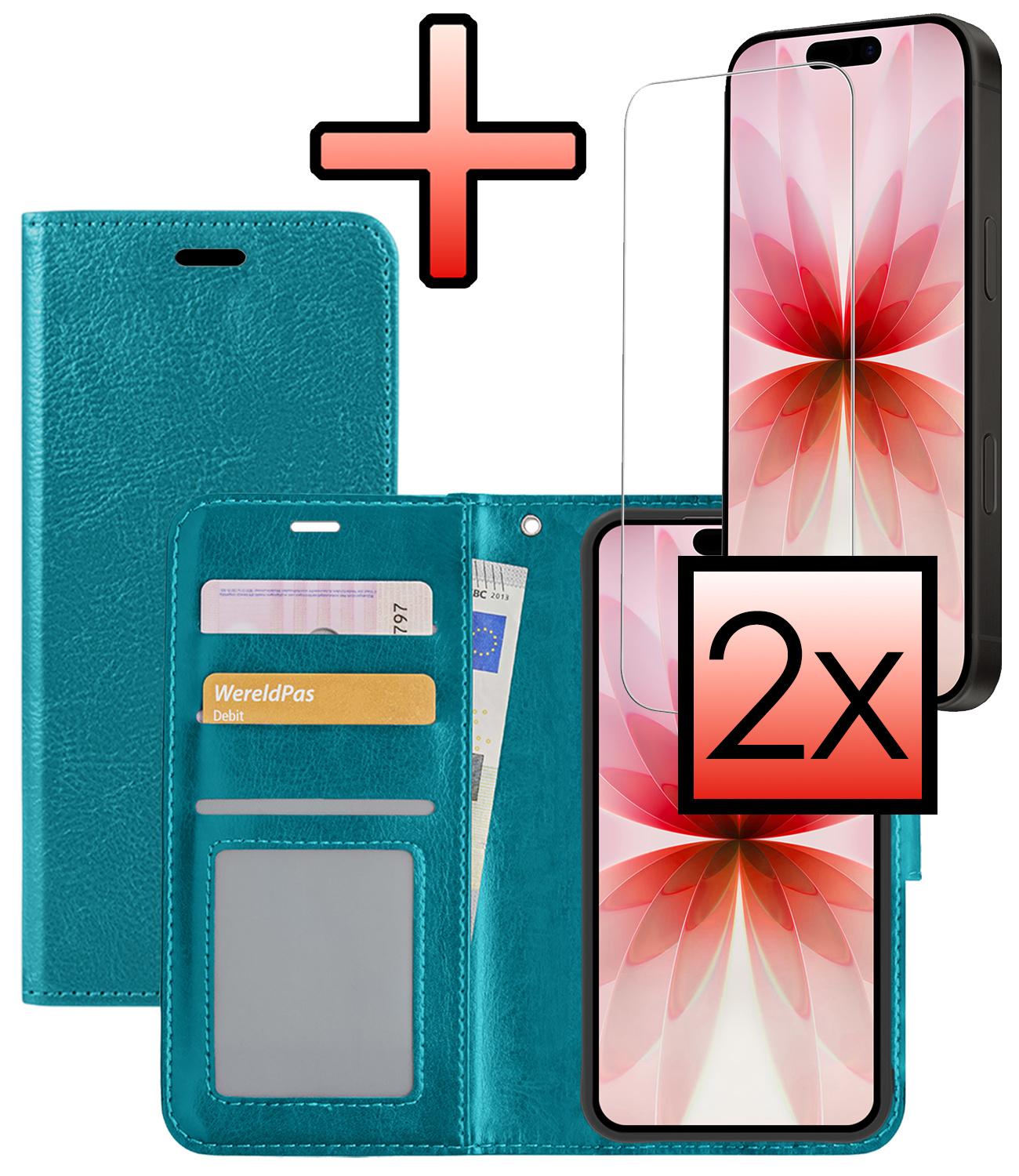 NoXx NoXx iPhone 17 Hoesje Bookcase Met 2x Screenprotector - Turquoise
