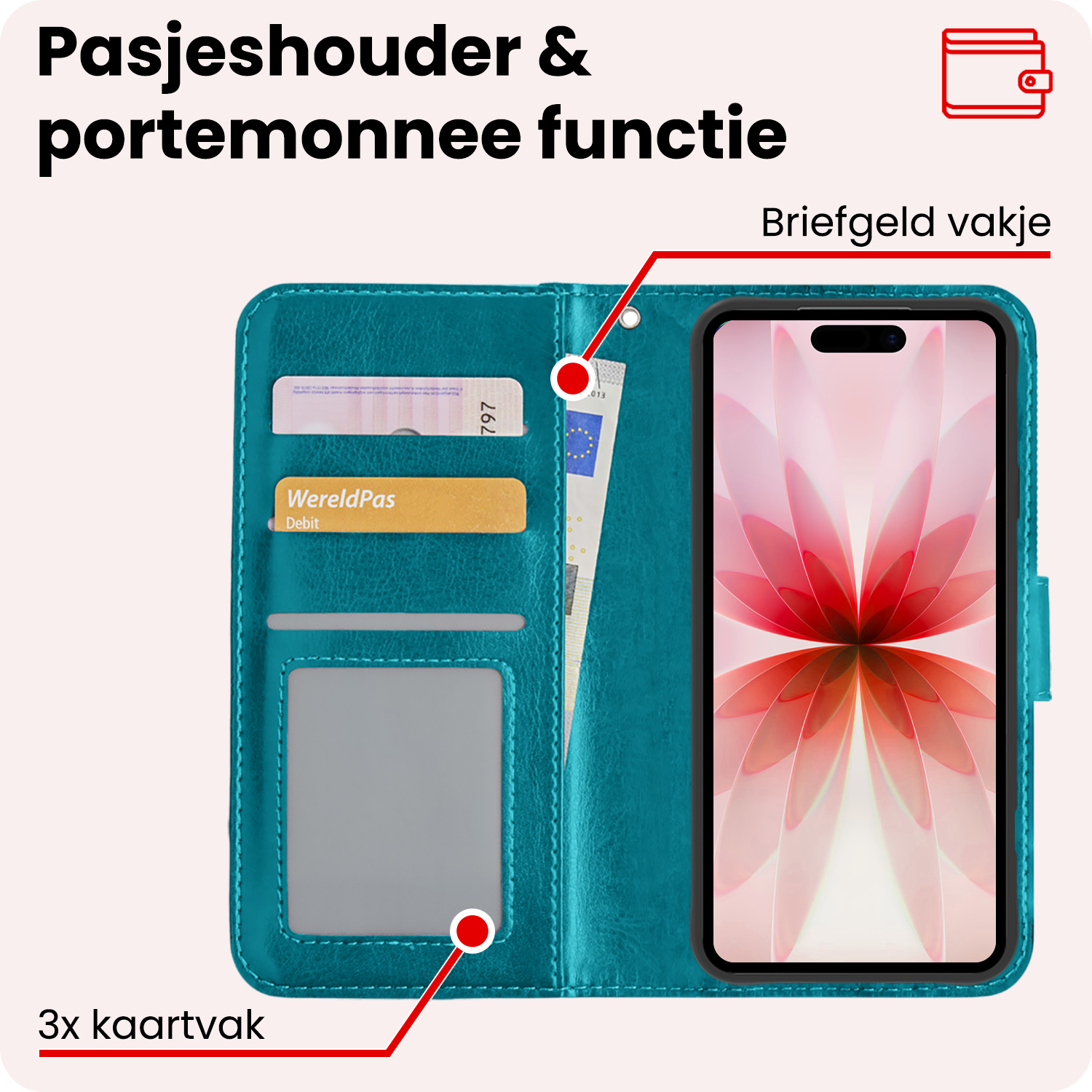 NoXx NoXx iPhone 17 Hoesje Bookcase Met 2x Screenprotector - Turquoise