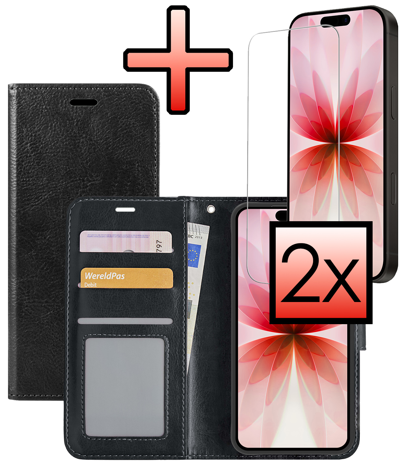 NoXx NoXx iPhone 17 Hoesje Bookcase Met 2x Screenprotector - Zwart