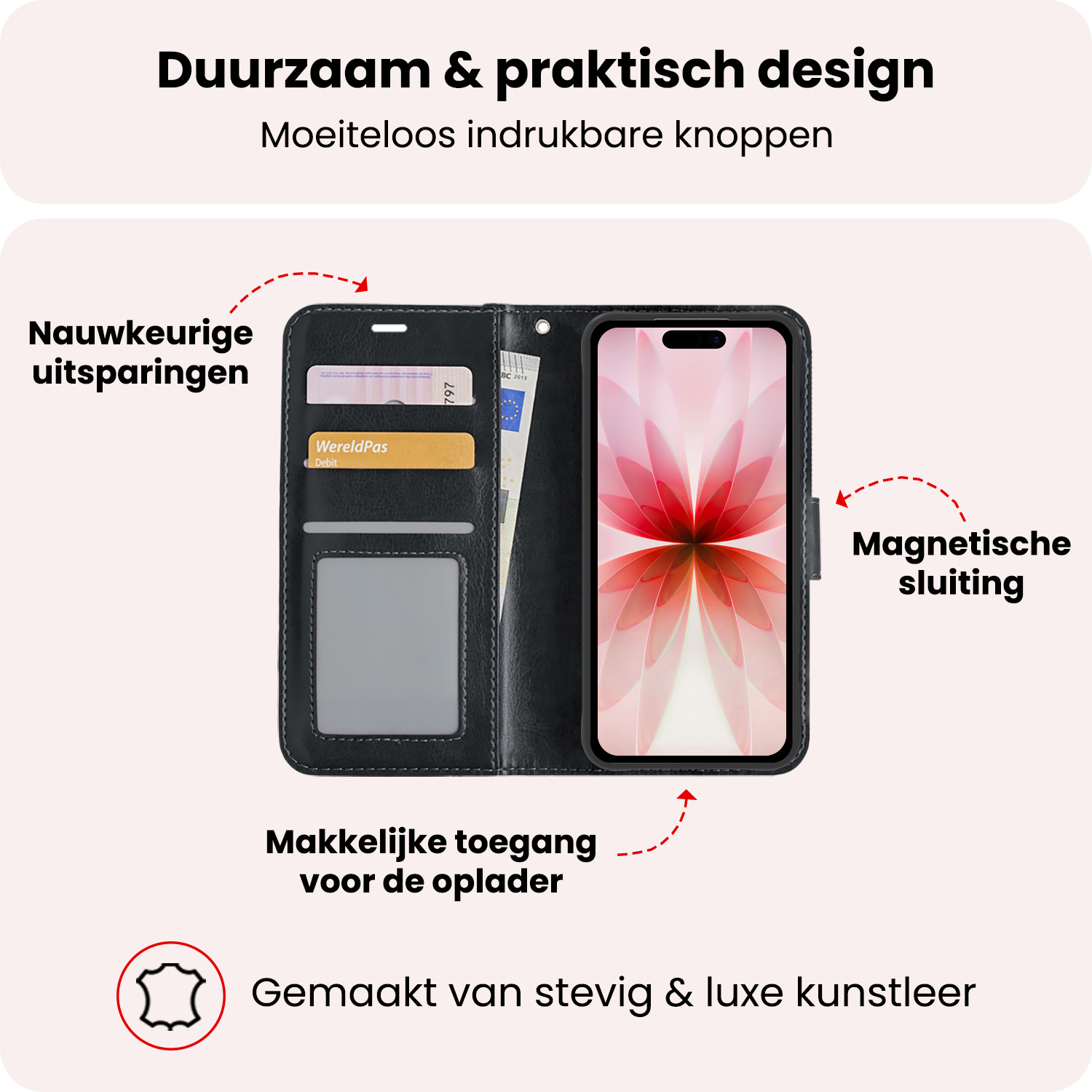 NoXx NoXx iPhone 17 Hoesje Bookcase Met 2x Screenprotector - Zwart