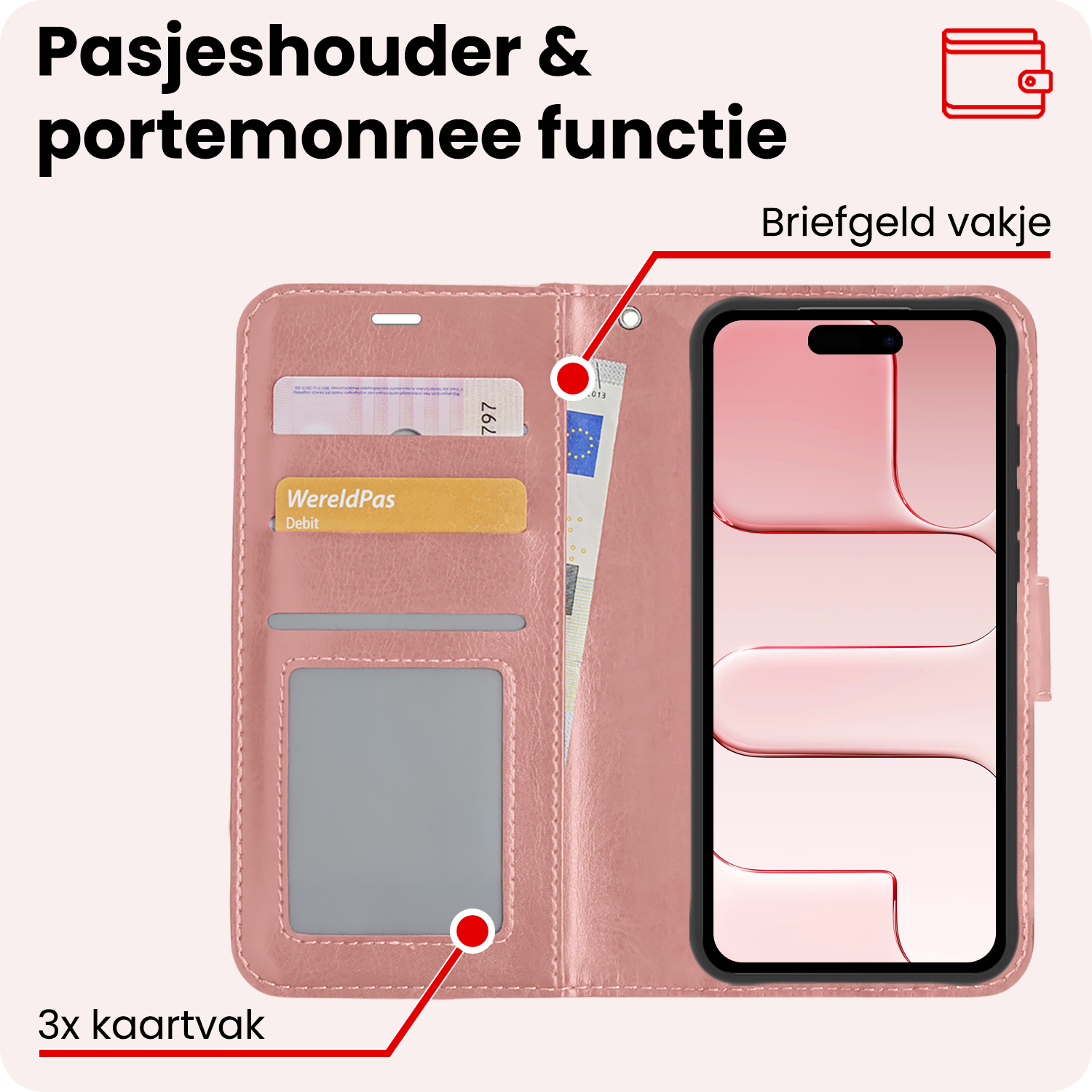 NoXx NoXx iPhone Air Hoesje Bookcase Met Screenprotector - Rose Goud