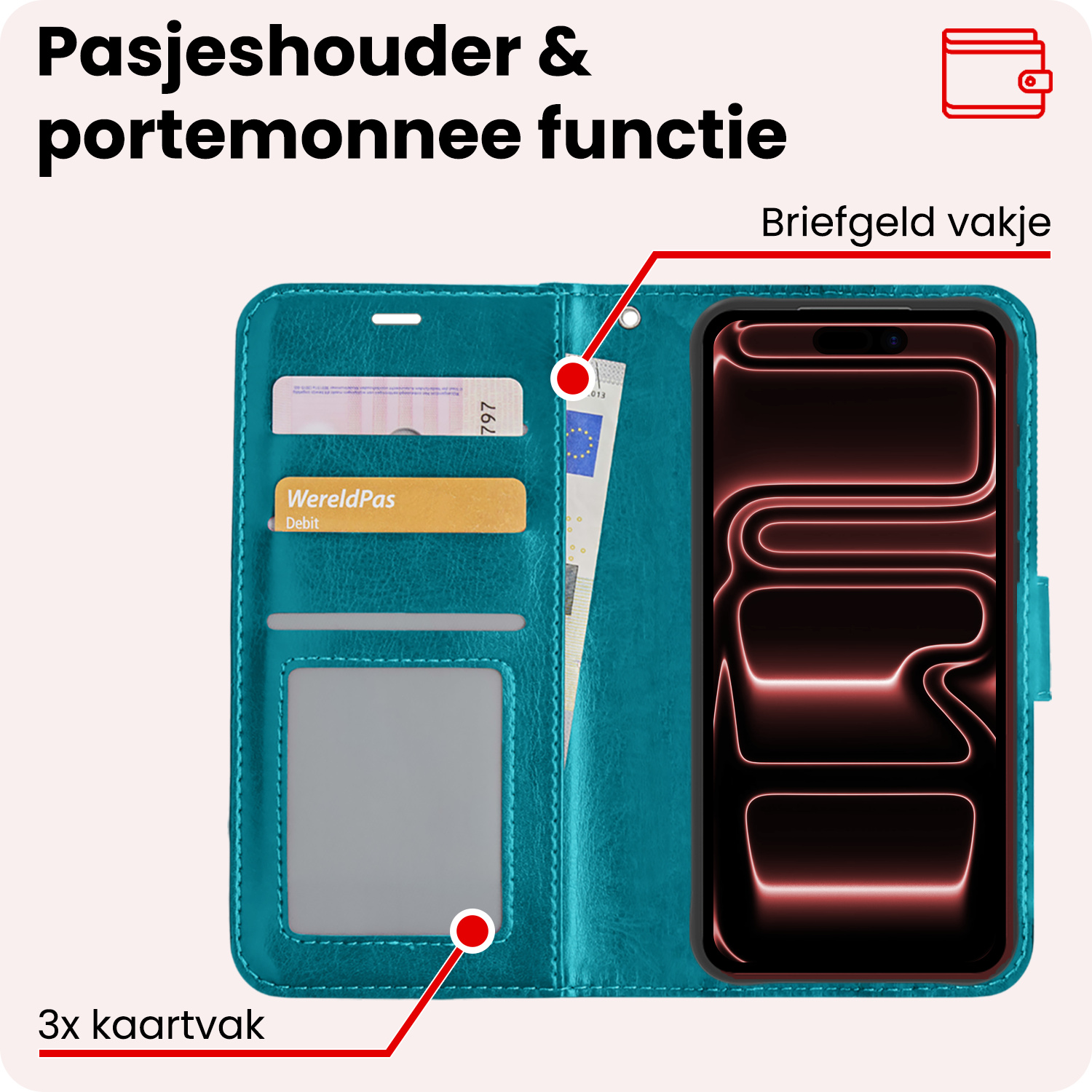 NoXx NoXx iPhone 17 Pro Hoesje Bookcase Met Screenprotector - Turquoise