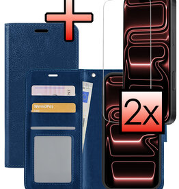 NoXx NoXx iPhone 17 Pro Hoesje Bookcase Met 2x Screenprotector - Donkerblauw