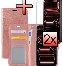 NoXx NoXx iPhone 17 Pro Hoesje Bookcase Met 2x Screenprotector - Rose Goud