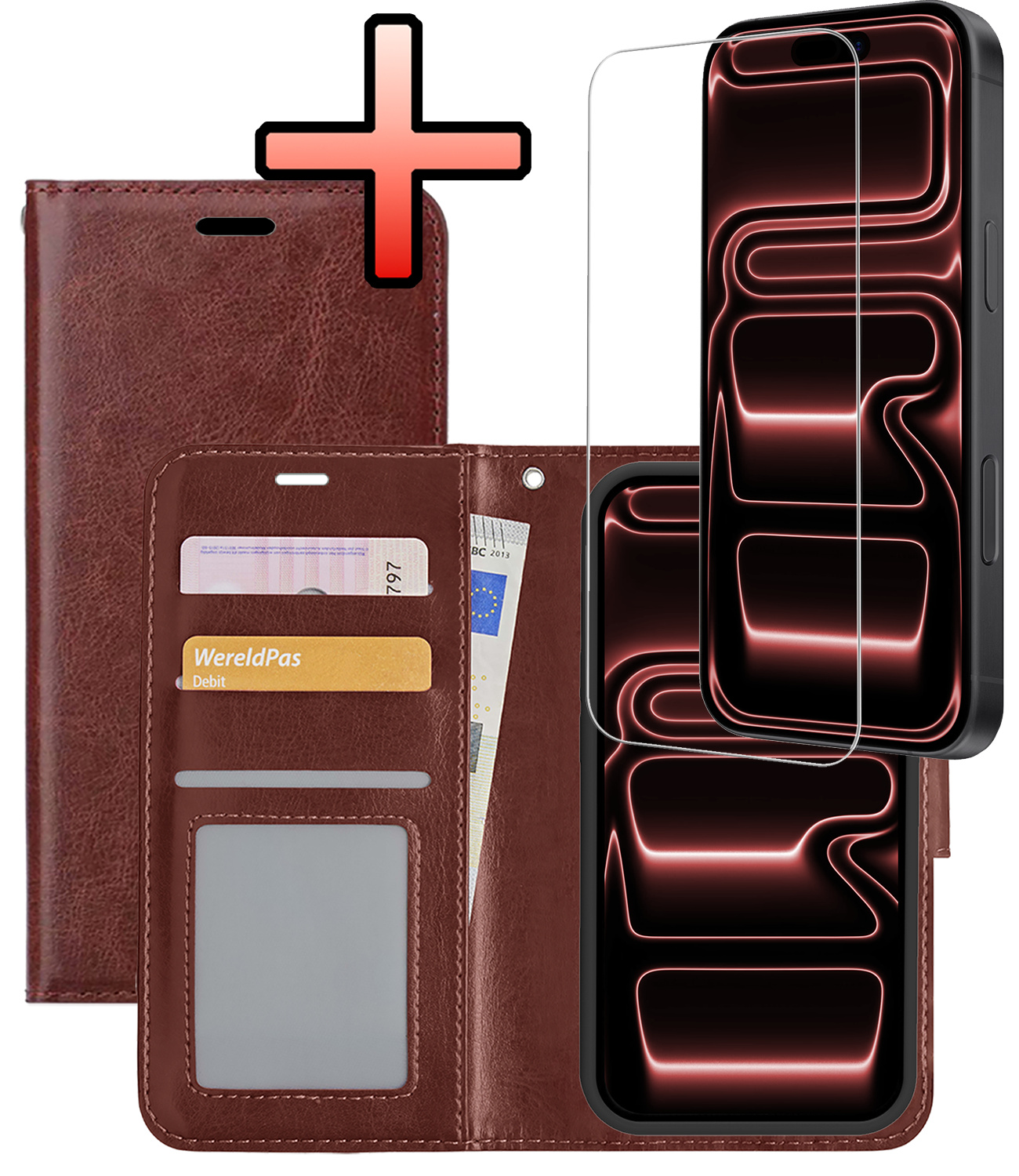 NoXx NoXx iPhone 17 Pro Max Hoesje Bookcase Met Screenprotector - Bruin