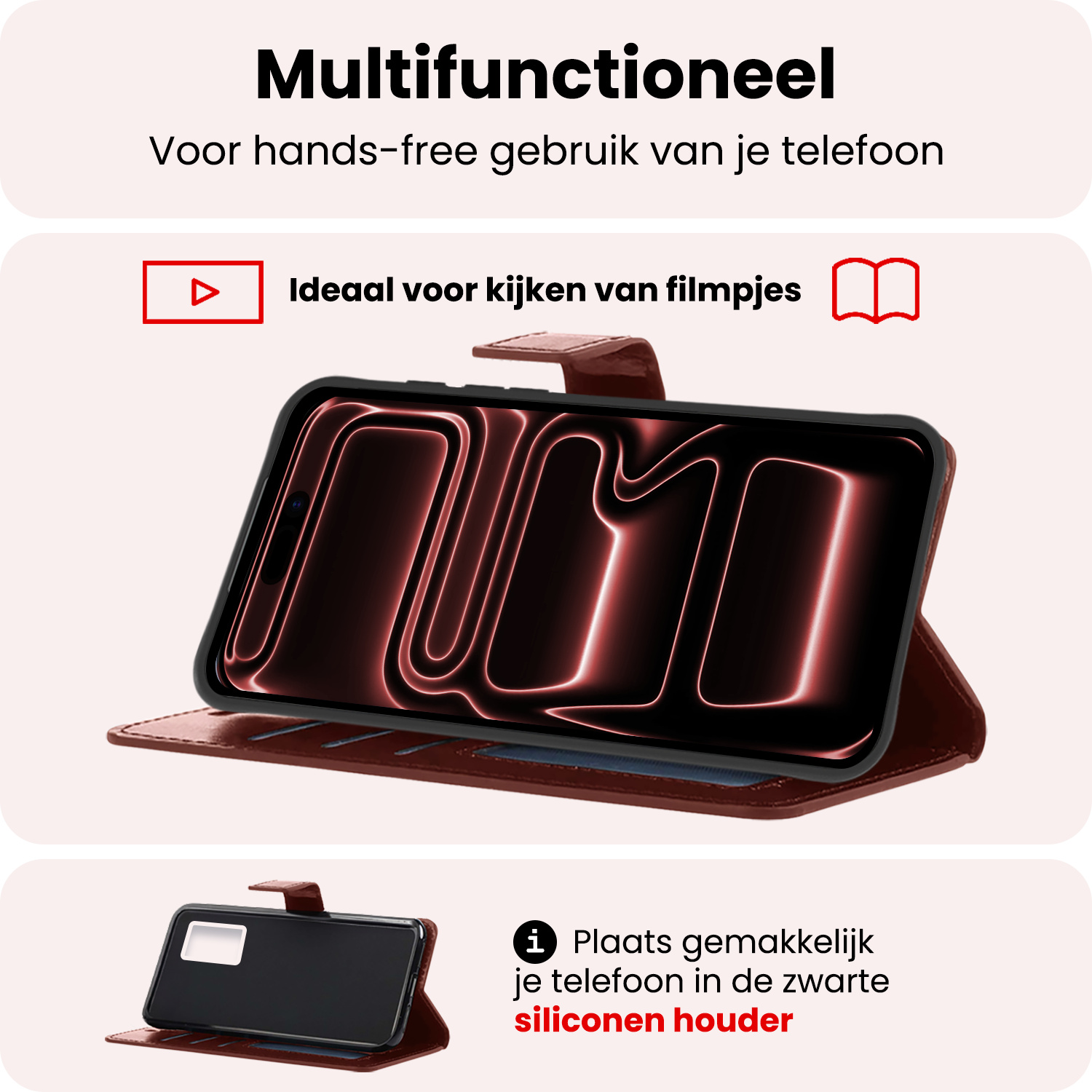 NoXx NoXx iPhone 17 Pro Max Hoesje Bookcase Met Screenprotector - Bruin