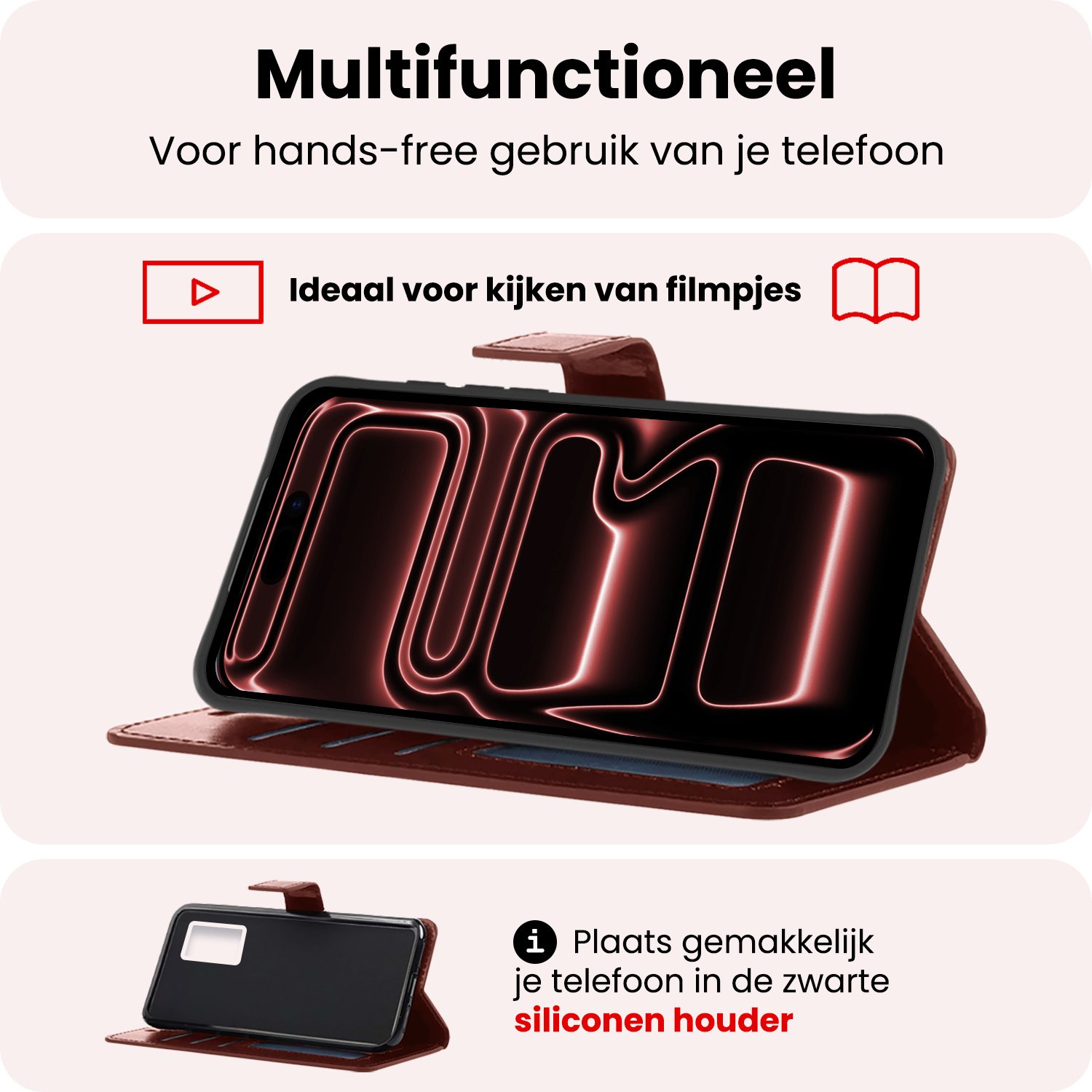 NoXx NoXx iPhone 17 Pro Max Hoesje Bookcase Met 2x Screenprotector - Bruin