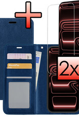 NoXx NoXx iPhone 17 Pro Max Hoesje Bookcase Met 2x Screenprotector - Donkerblauw