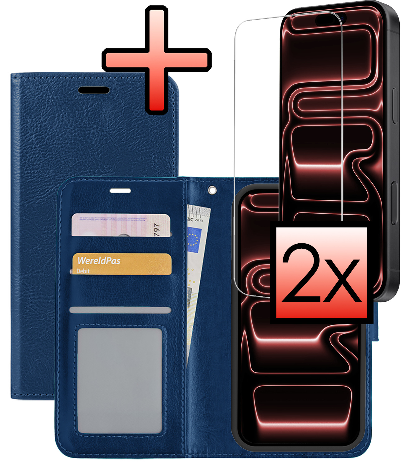 NoXx NoXx iPhone 17 Pro Max Hoesje Bookcase Met 2x Screenprotector - Donkerblauw