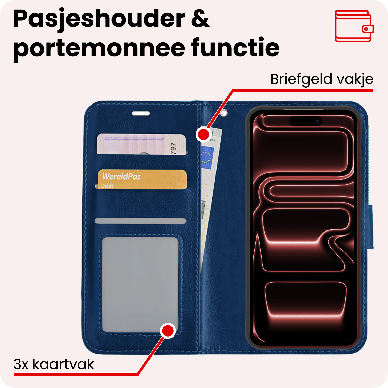 NoXx NoXx iPhone 17 Pro Max Hoesje Bookcase Met 2x Screenprotector - Donkerblauw