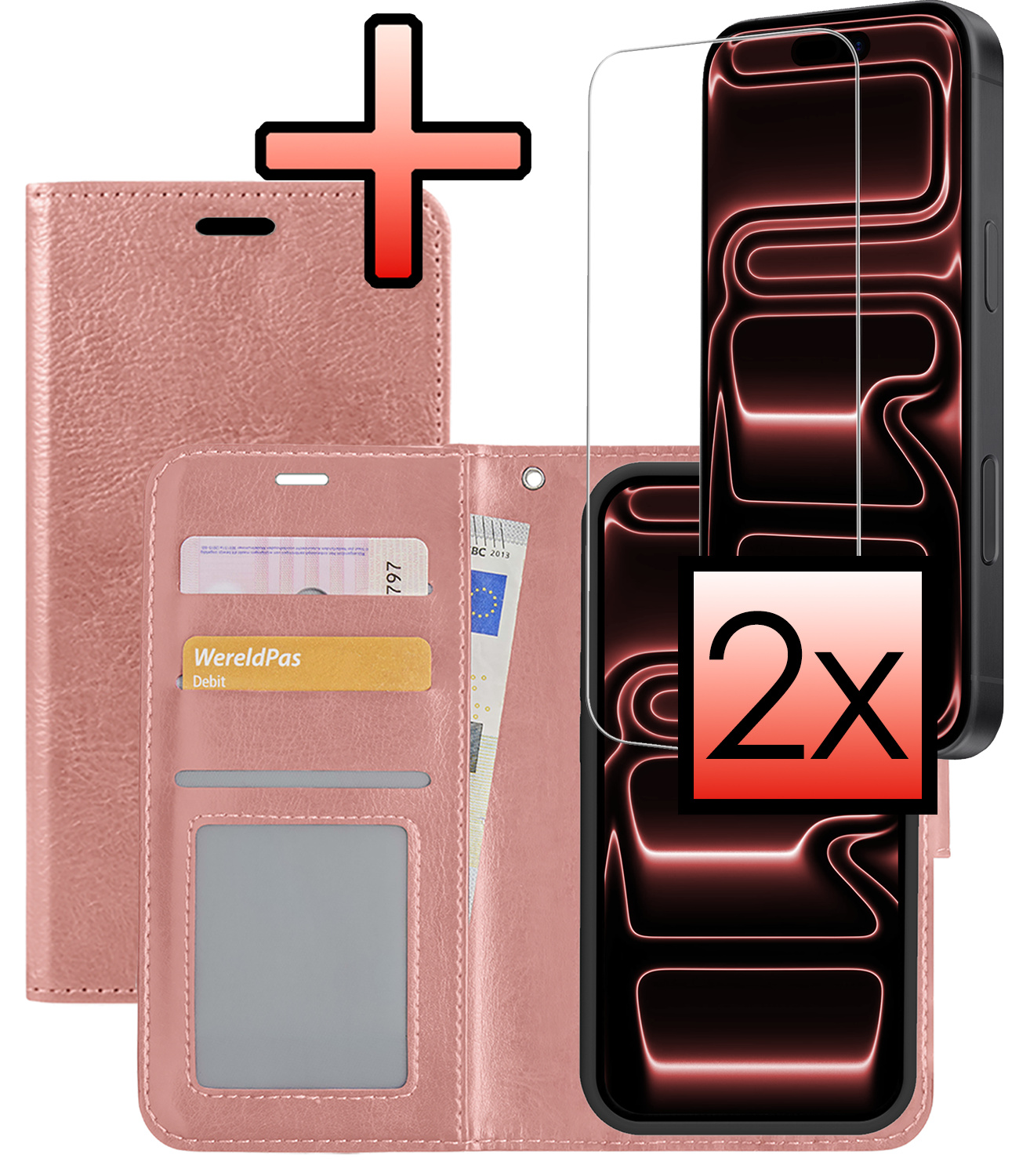 NoXx NoXx iPhone 17 Pro Max Hoesje Bookcase Met 2x Screenprotector - Rose Goud