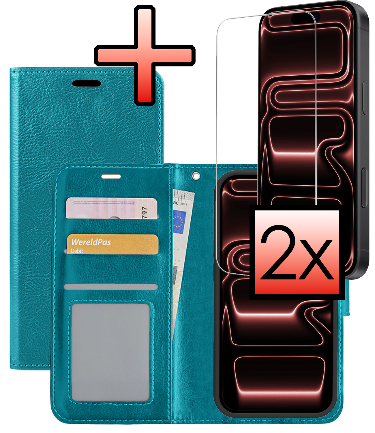 NoXx NoXx iPhone 17 Pro Max Hoesje Bookcase Met 2x Screenprotector - Turquoise