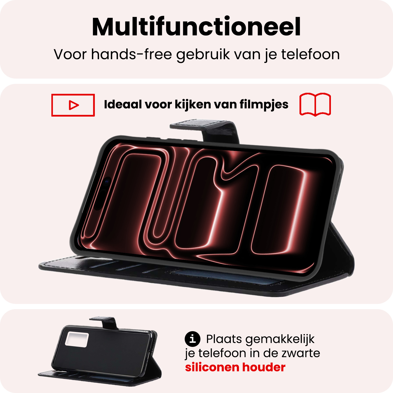 NoXx NoXx iPhone 17 Pro Max Hoesje Bookcase Met 2x Screenprotector - Zwart