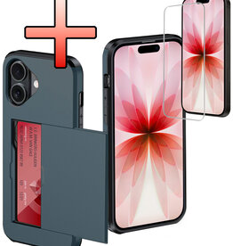 NoXx NoXx iPhone 17 Hoesje Pashouder Hard Met Screenprotector - Donker Blauw