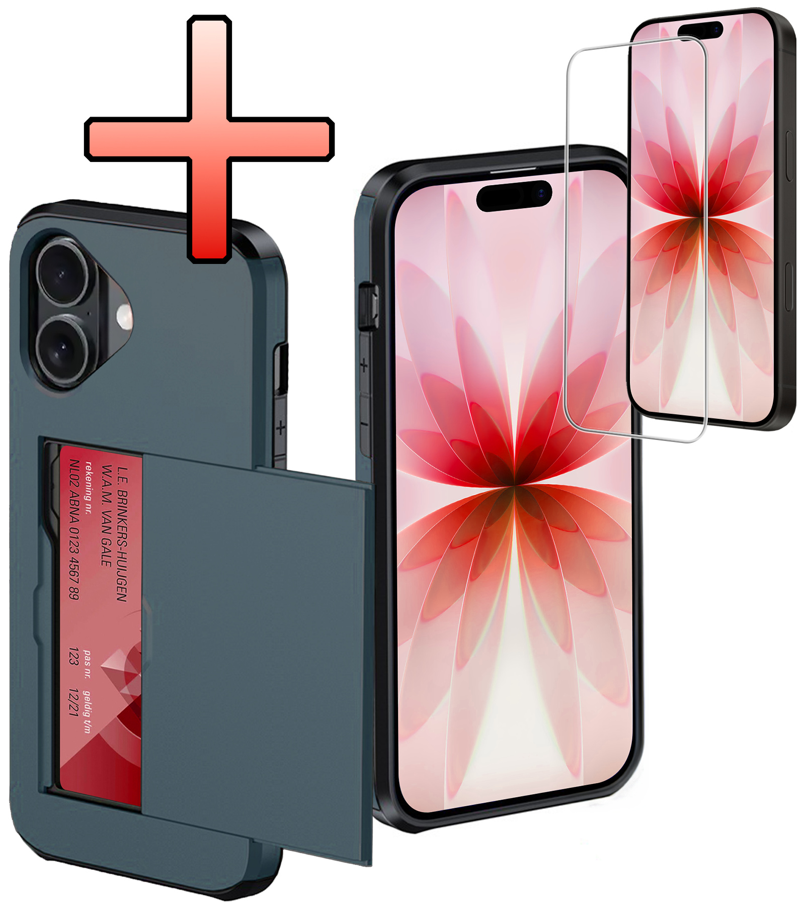 NoXx NoXx iPhone 17 Hoesje Pashouder Hard Met Screenprotector - Donker Blauw