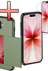 NoXx NoXx iPhone 17 Hoesje Pashouder Hard Met Screenprotector - Donker Groen